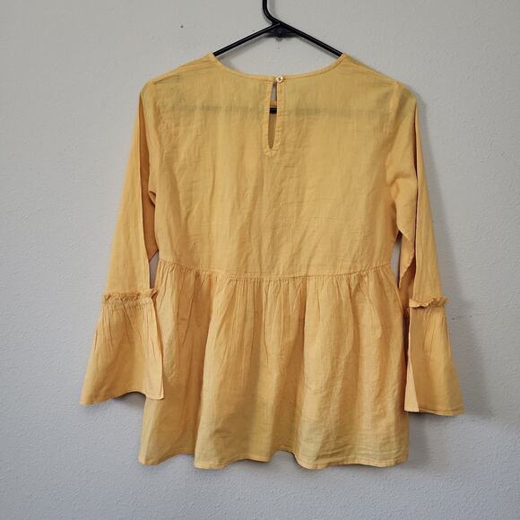 Roper Womens Boho Cottagecore Peasant Bell Sleeve Organic Cotton Yellow Top‎ XS - Picture 2 of 12